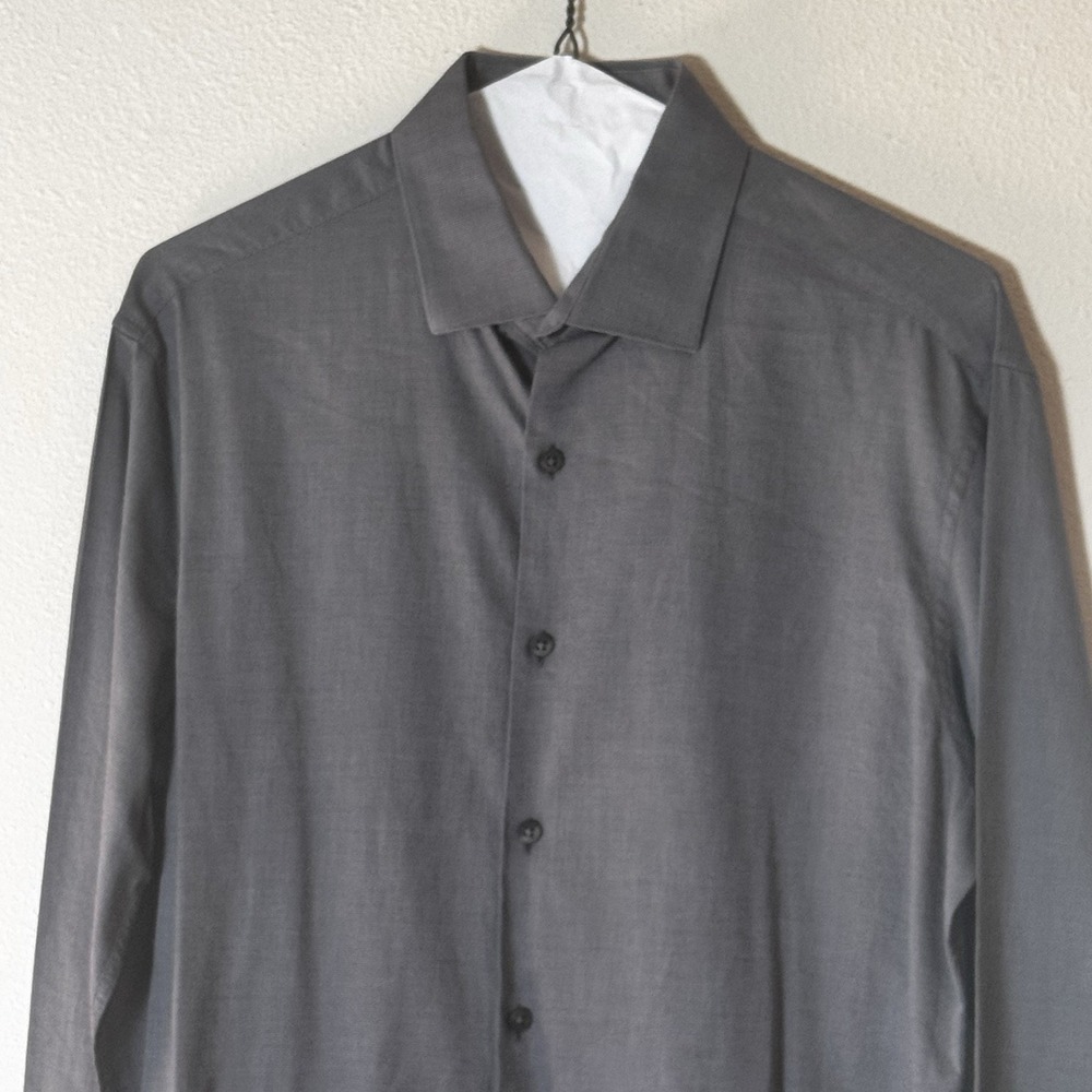 DKNY Slim Fit Dress Shirt Mens 15 32/33 Gray Stretch Button Front
